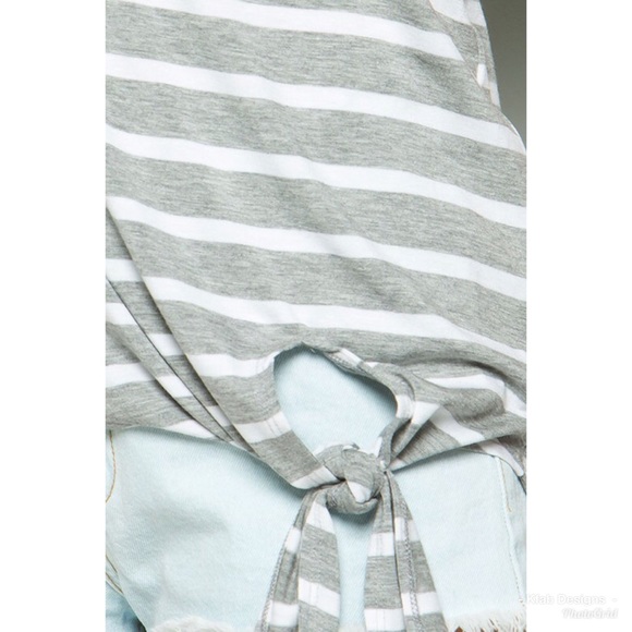 🥰LAST 1! Heather Gray Stripe Hi Lo Self Tie Top! - Picture 3 of 3